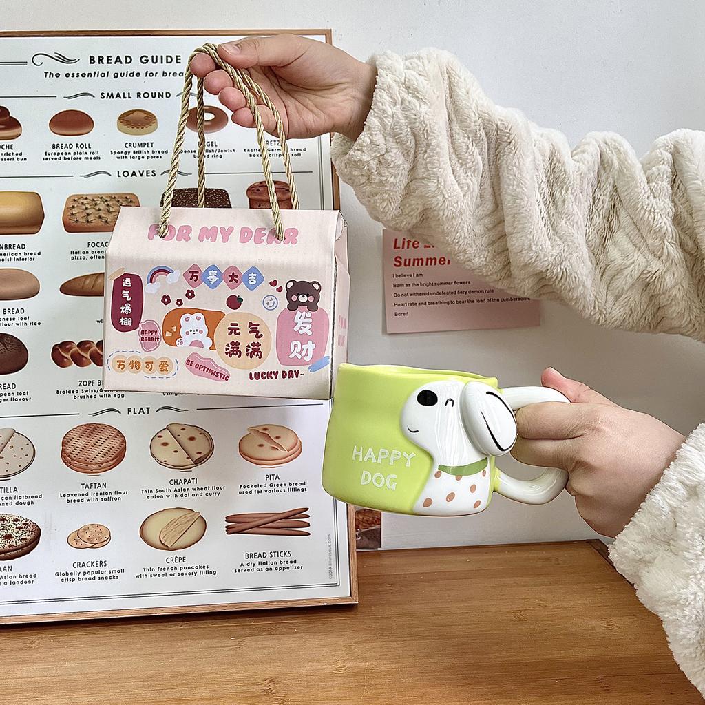 Niedlicher Relief Welpenbecher Große Kapazität Keramiktasse Paar Zuhause Wasserbecher Büro Kaffee Frühstückstasse