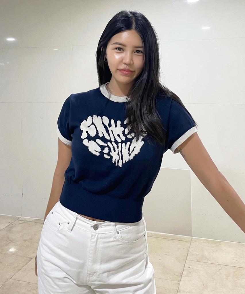 KNITTED (W) Cotton Logo Ringer Knit Navy