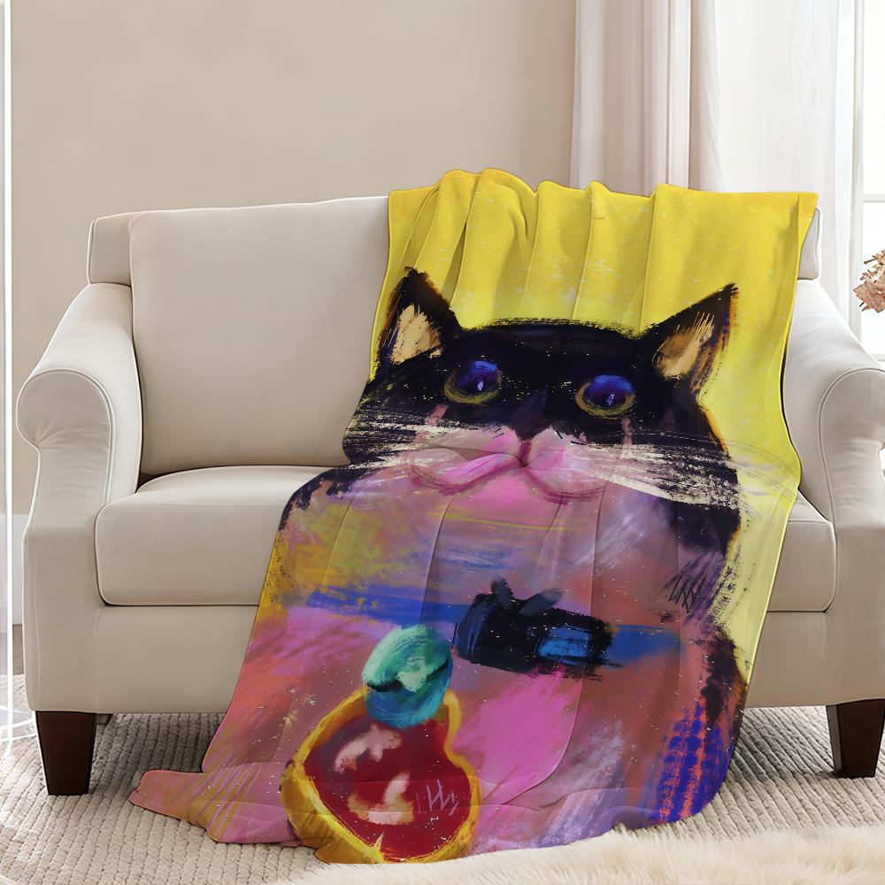 Cartoon Blanket Throw Gaze Cool Super Cosy Cat Plush Living Room Sofa Couch Childish Birthday Gifts 75X95CM