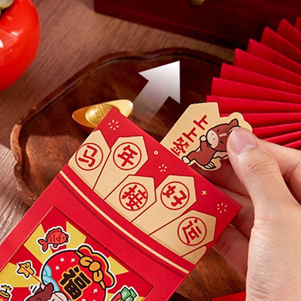 6Pcs/Set Paper Craft 2026 Horse Year Red Envelope 2026 Horse Year Red Pocket  for Chinese New Year