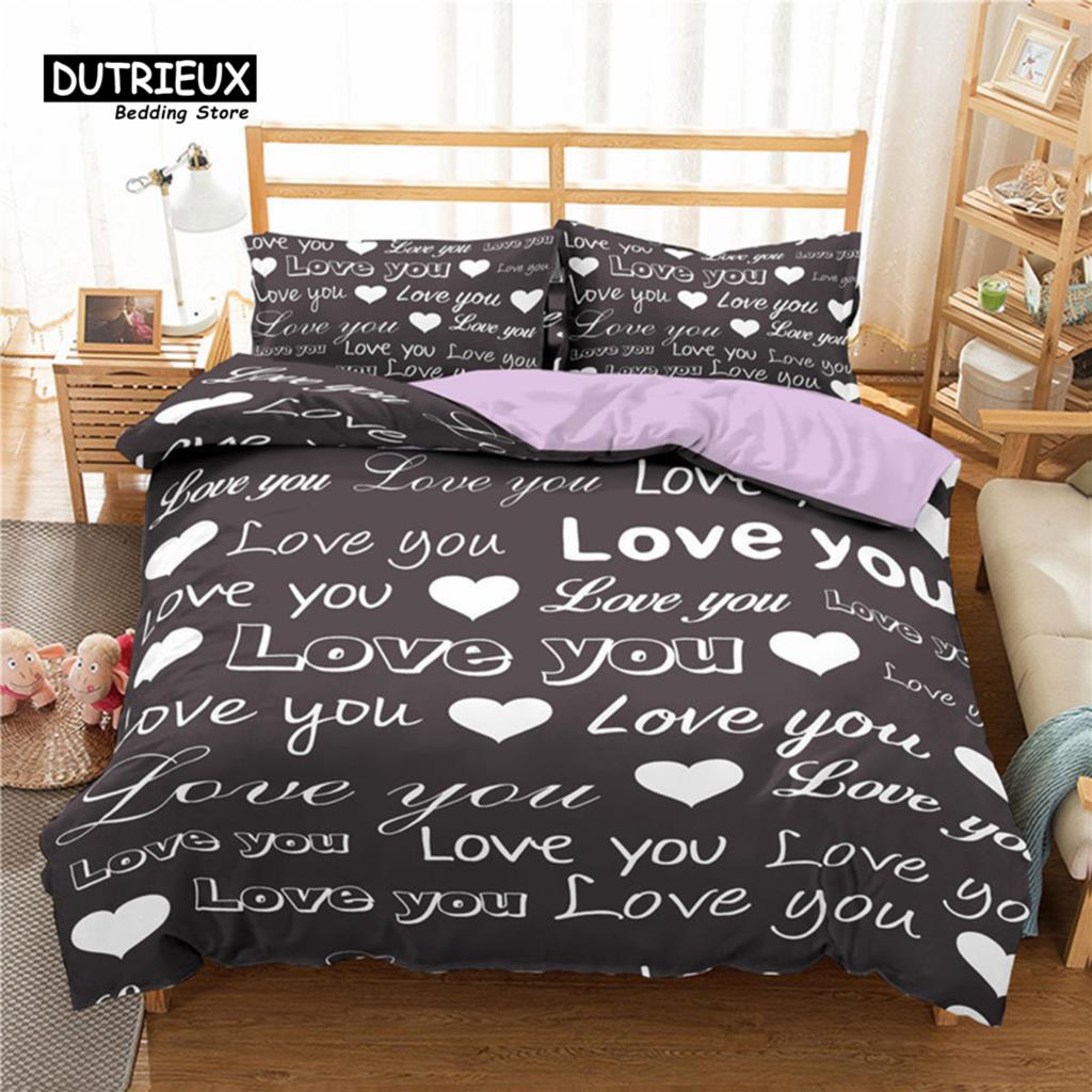 Comforter Love Heart Bedding Set Love Words Polyester Romantic Crown Print Full King For Girl Boy