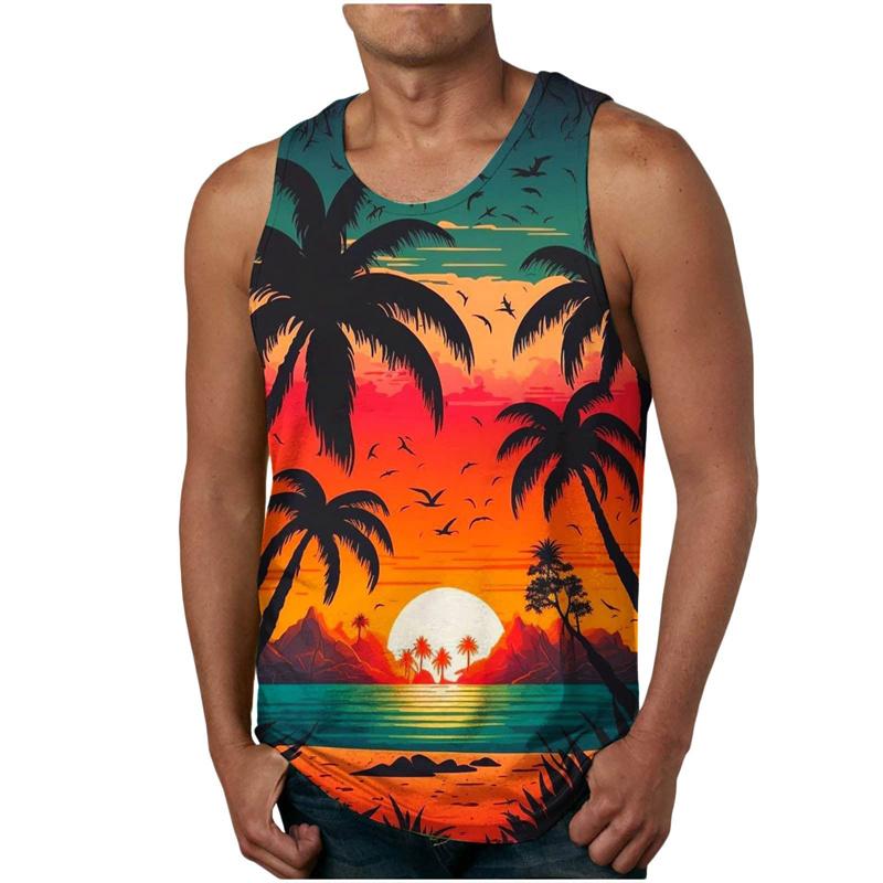 

Summer Harajuku 3D Coconut Tree Print Men s Vest Street Fashion Sunset Cool Sleeveless Top M