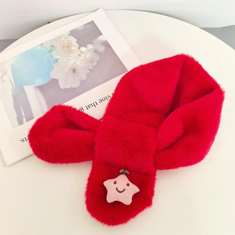 New Red Scarf Children's Plush Scarf Winter Boys and Girls Warm Kindergarten Christmas New Year's Day Gift Bright Red