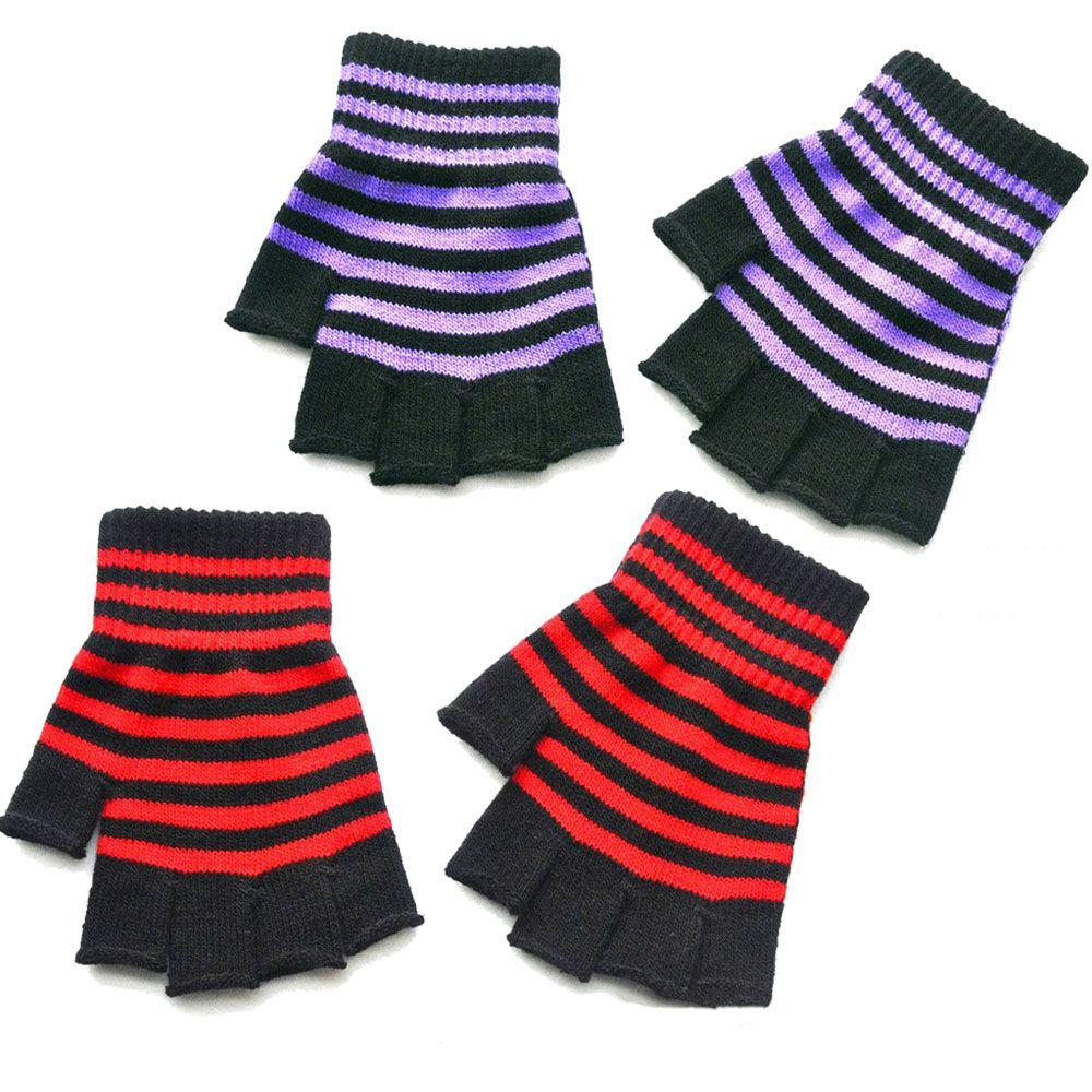 Unisex Warm Winter Fingerless Elastic Knitted Gloves Striped Knit Mittens Thicken