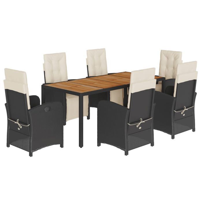 VidaXL Ensemble à Manger de Jardin avec Coussins 7 pcs, Chaises et Table de Patio, Meubles de Terrasse, Moderne, Noir Résine 3212472