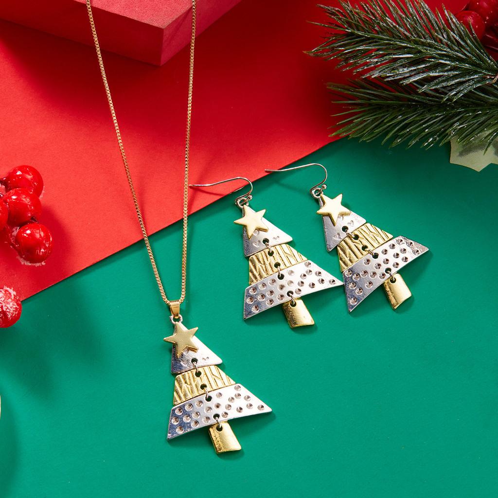 Weihnachtsbaum Lange Ohrringe Anhänger Set Mit Geometrischem Legierungsdesign Für Festliche Partykleidung