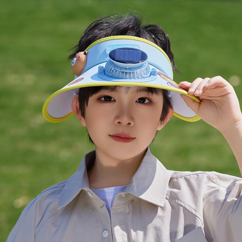 Children's Hats Big Eaves Solar Fan Hats Male and Female Babies Outdoor Sun Protection Hats Cartoon Cute Empty Top Sun Hats