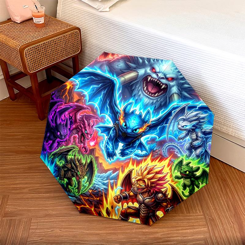 

1PC Automatic Folding Umbrella Toothless Night Fury Pattern 8 Ribs Portable Foldable Travel Umbrella Christmas Birthday Gift разноцветный
