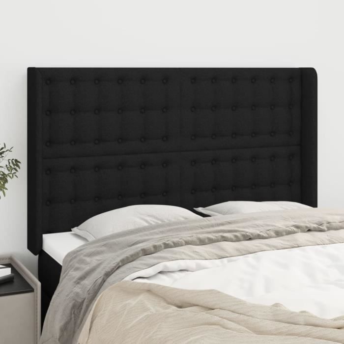 VidaXL Tête de lit avec oreilles Noir 147x16x118-128 cm Tissu3120014