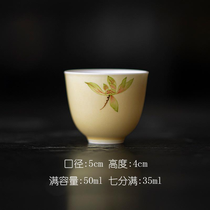 Hand-painted magnolia flower teacup ceramic kung fu teacup master cup single cup white porcelain household tea tasting cup underglaze tea drinking