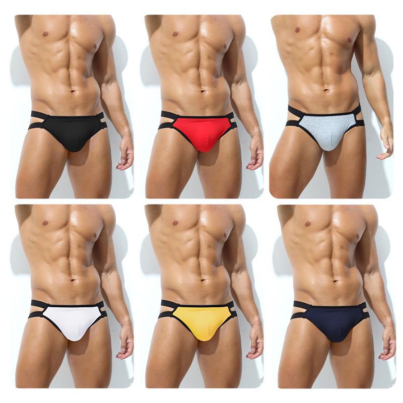 Men's Sexy Double Waistband Low-Rise Cotton Thong with U-Pouch and T-Back Design