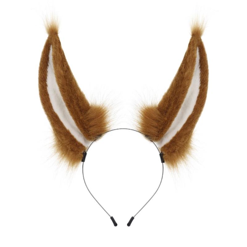 Women Plush Furry Bunnies Headwear Simulation Artificial Rabbit Ears Headband Halloween Cosplay Costume белый/коричневый