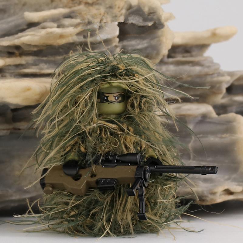Military Weapon Camouflage Ghillie Suit Sniper Rifle  Army Soldiers Minifigures MOC Parts Bricks Model Building Kits Kids Toys
