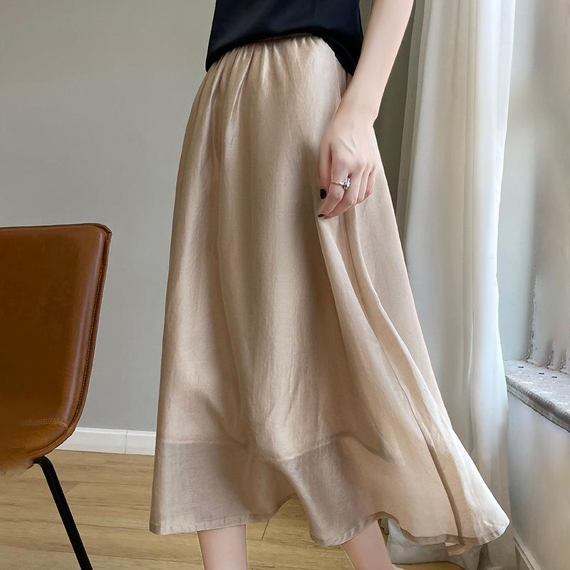 

Women s Summer A-line Silk Satin Midi Skirt - High Waist, Solid Color L