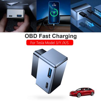 OBD Plug For Tesla Model 3 Y X S Ports Extender Phone PD Fast Charging USB Type-C Dual Heads Wall Charger OBD2 Splitter Adapter