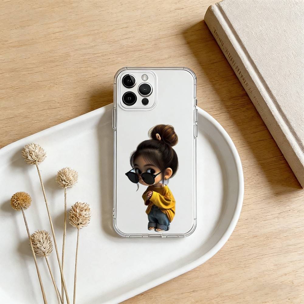 

C-Cartoon Cute Baby Girl Phone Case For iPhone 17 16 15 14 13 12 11 Mini Pro Max Plus Transparent Cover iPhone16plus