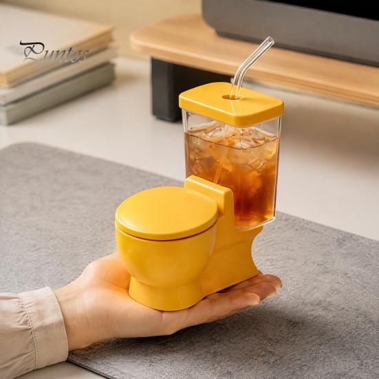 Interesting Conversation Starter Toilet Shaped Ramen Bowl Set, Built-in Drink Cup And Straw Creative Soup Serving Dish Instant Noodle Bowl,
