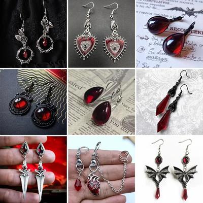 Pendientes Góticos Vintage de Bruja Vampiro Rosa Negra para Mujer Accesorios de Joyería Personalizados para Fiesta Navideña Creativa