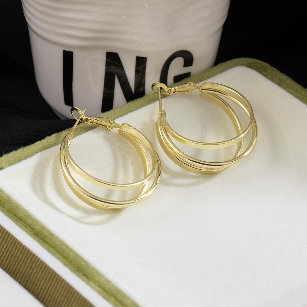 925 Sterling Silver Multi-layer Ring Hoop Earrings In European/American Retro Light Luxury Design for Women