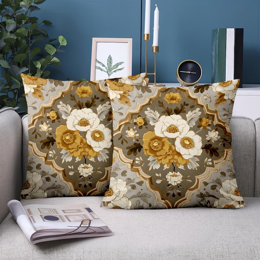 1 Pieces Vintage Gold Floral Damask Throw Pillow Covers Pattern Cushion Cover Suitable For Sofa Bedroom Car Pillow Cover