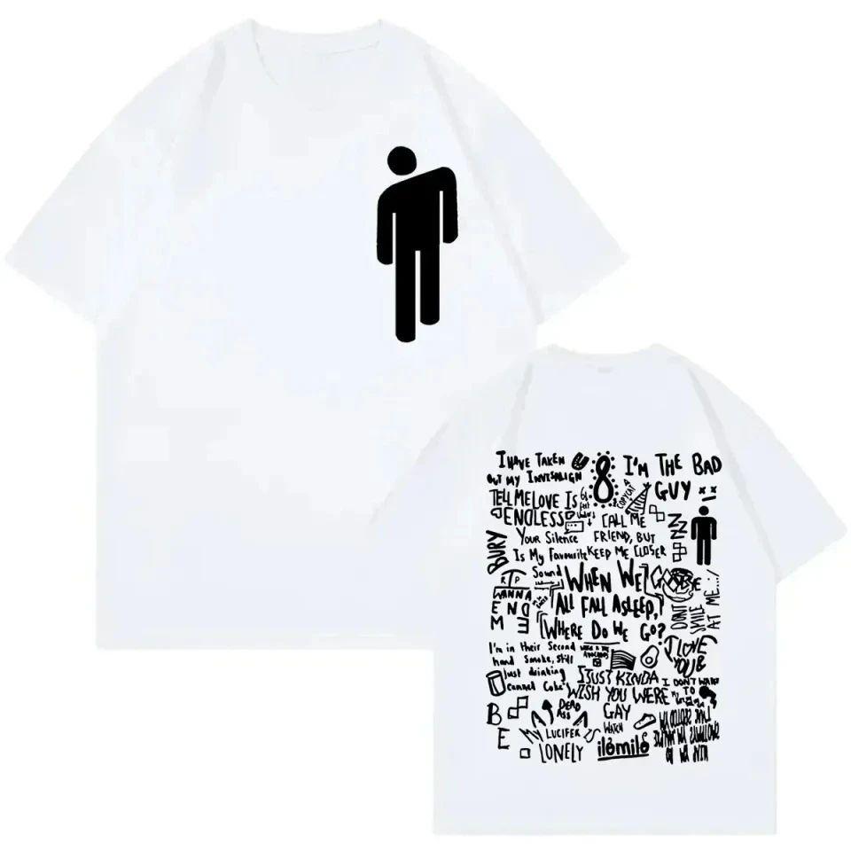 2026 A Creative Pop Art Tshirt Featuring Billie Eilishs Signature Lyrics Pattern A Tshirt for Billie Eilishs Fans