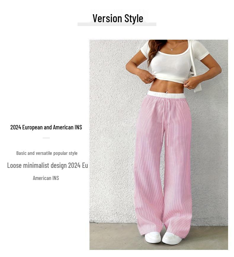 2024 Herbst Damen Gestreifte Weitbeinige Bodenlange Freizeithose