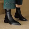 Women's Pointed Toe Block Heel Ankle Boots  AW New - Slim Elastic Fashion, Real Leather Feel, Trendy Cold-Season Footwear