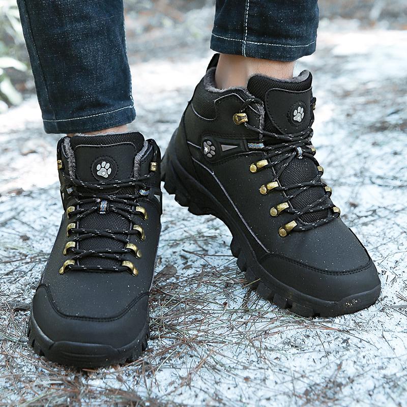 Men's Winter Snow Boots Fashion Waterproof Leather Casual Sneakers Plus Cotton Warm Hiking Boots Outdoor Work Shoes for Men