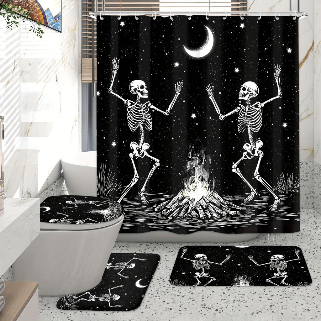 Šťastný Halloween Sprchový závěs Černá Lebka 3D Tištěný Voděodolný Polyesterový Koupelnový závěs Pro Domácí Sprchu Koupelnová Dekorace