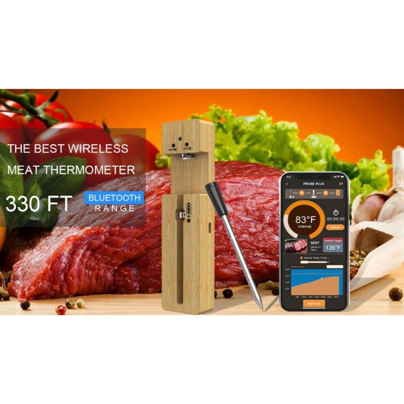 Chytrý masový teploměr bezdrátový - Bluetooth masové teploměry na grilování a uzení, sonda vydrží až 16 hodin