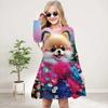 Girl Casual 3D Print Pink Cat Round Neck Long Sleeve Dress Kid Princess Dress