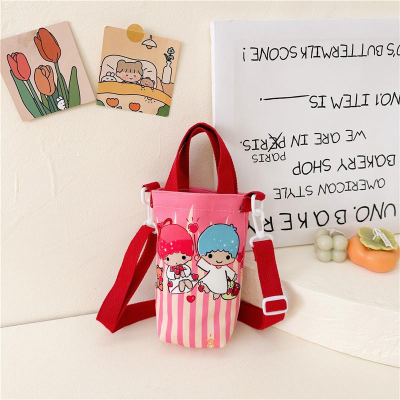 Fashion new children's bag cute girl large capacity water cup canvas bag baby shoulder messenger bag