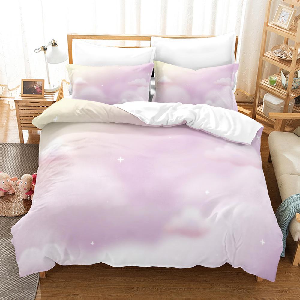 Cloud Sky Duvet Cover Set Pink Blue Cloud Rainbow Pattern King Queen Twin Full Size For Kids Boys Girls Polyester Bedding Set