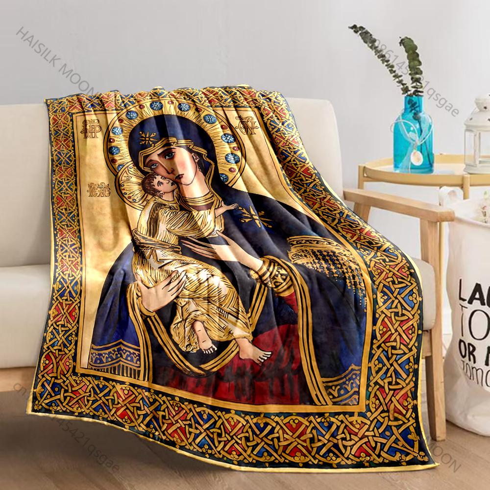 1PC Religious mother and child painting print blanket Prayer blankets for believers suitable for home sofa camping travel car