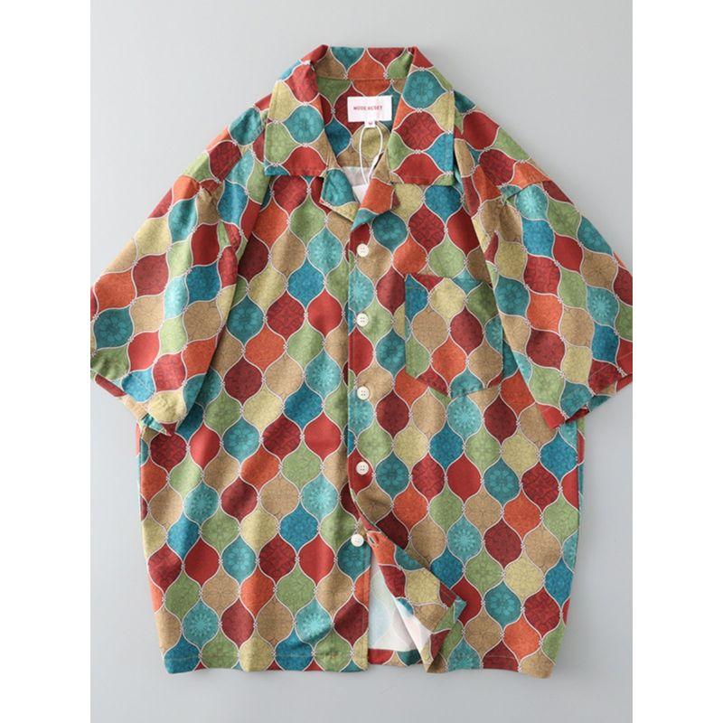 Cuban Collar Shirt Men's Short Sleeve Retro Summer Drape Ice Silk Trendy Trendy Coat Export Export Men's Shirt