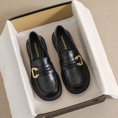 Thick Soles Women Retro Small Leather Shoes British Style Soft Soles Thick Heel Shoes Women