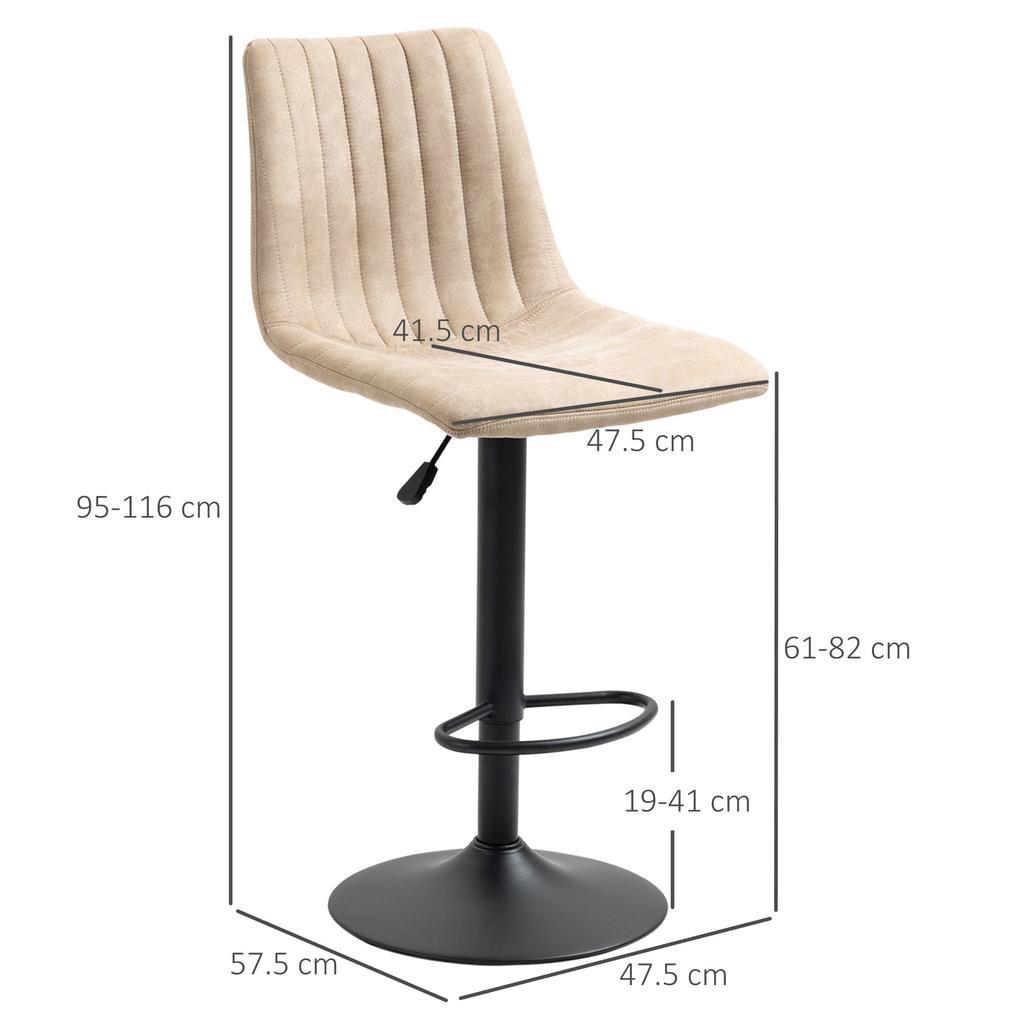 Bar Stools Set of 2 Pieces with Adjustable Height, in Steel and Polyester, 47.5x57.5x95-116 cm, Brown