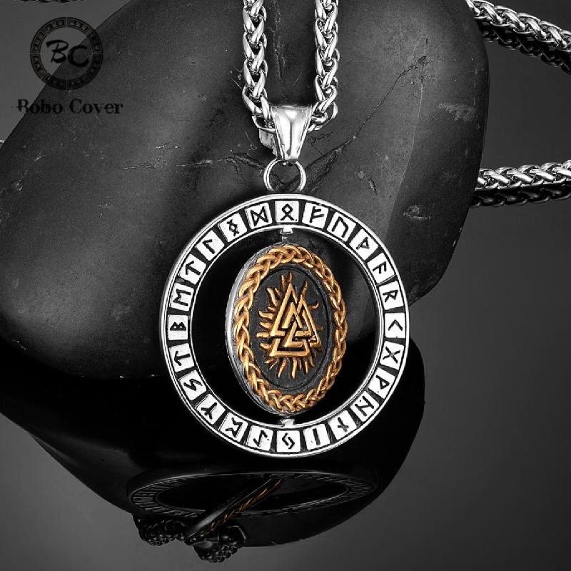 Viking Runes Compass Necklace Mens Stainless Steel Norse Valknut Vegvisir Pendant Scandinavian Jewelry