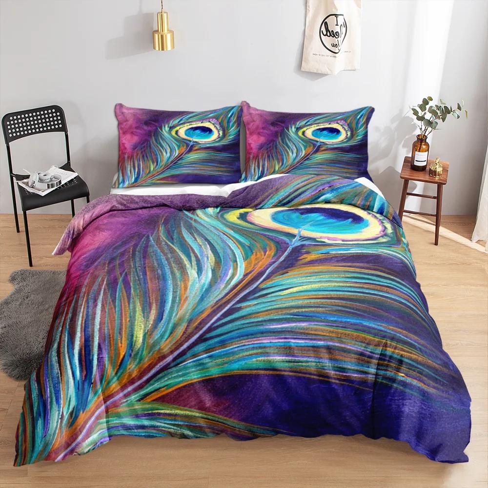 

Comforter 3D Feather King Queen Blue Bohemian Bird Feather Full Twin Bedding Set Peacock Feather 2/3Pcs Polyester Comforter (quilt)-EU Single(135*200cm)3pcs