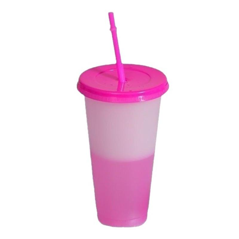 Hot 710ML PP Temperature Sensitive Color Changing Plastic Cup 24oz Large Capacity Water Cup Single-layer Transparent Straw Cup