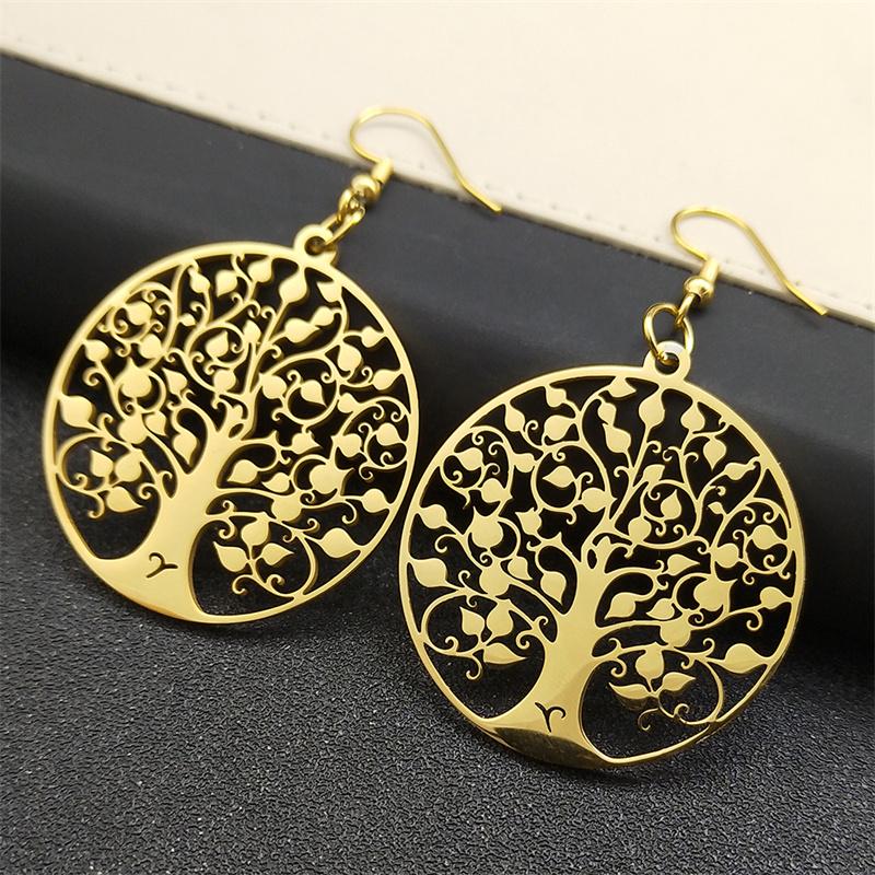 Fashion Tree of Life Stainless Steel Earrings Silver Color Women Dangle Earring Amulet Life Tree Jewelry Party Gift E545S01
