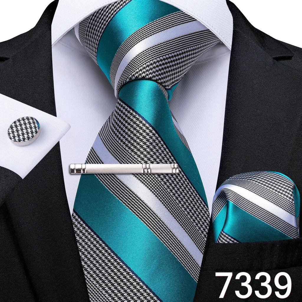 Novelty Feather Tie Gold Navy Silk Necktie Hanky Cufflinks Tie Clip Set for Men Business Party