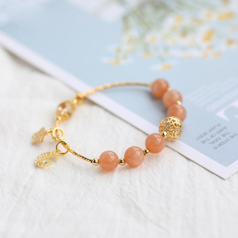 Natural Orange Moonlight Gold Hair Crystal Bracelet Women'S Simple Star Moon Bead Bracelet