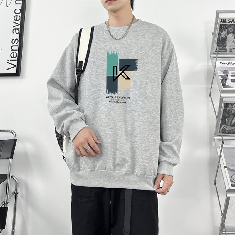 Spring and Autumn Men's Clothing Fleece Thickened Crew Neck Sweater Men's Long Sleeve T-Shirt Autumn and Winter Hong Kong Style 2025 New