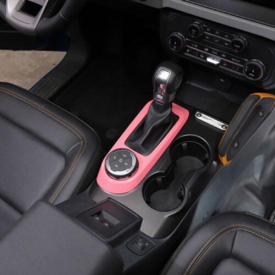 Center Gear Shift Panel Decor Bezels Cover Trim For Ford Bronco + Pink ABS