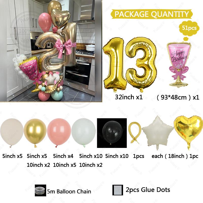 32-inch Gold Digital Foil Balloon Set Wine Glass Love Pentagram Balloon Boy Girl Birthday Party Decor Supplies Baby Shower 2025