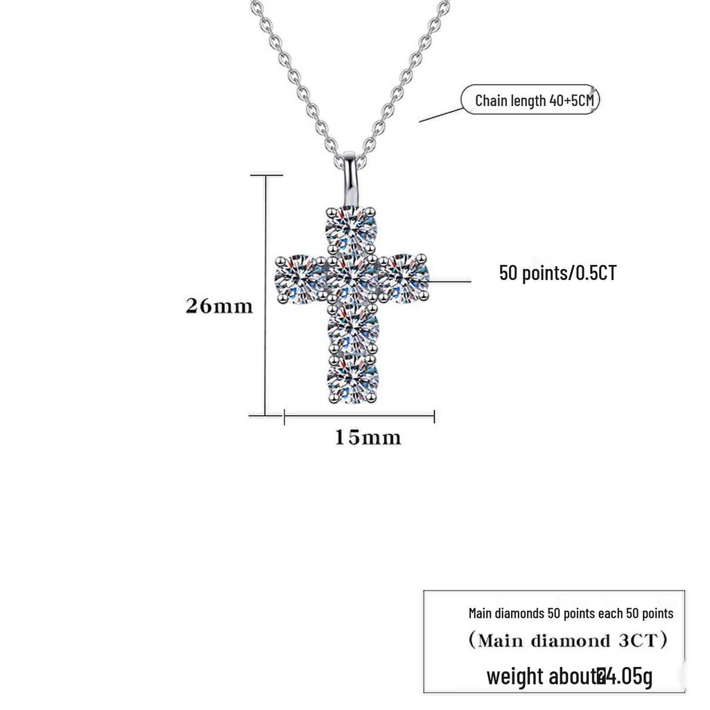 Women's Geometric 925 Sterling Silver Cross Pendant Necklace with 3 Carat Moissanite
