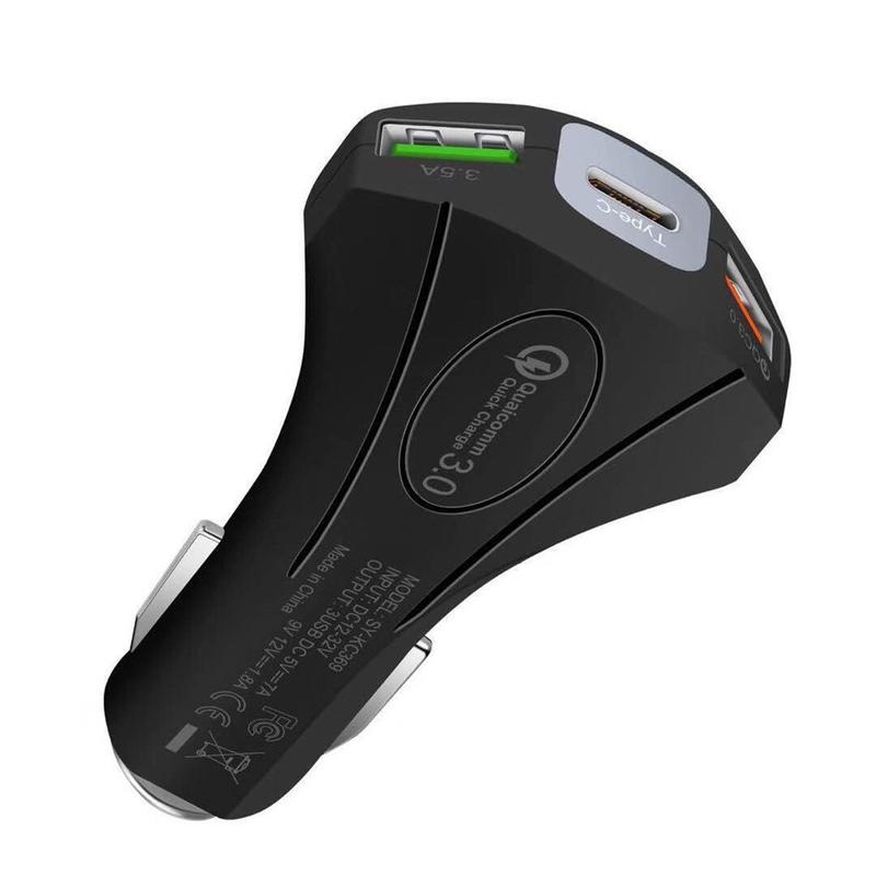 Universal 12V-24V QC3.0 Quick Charger with Dual USB Type C Port Car Suv Fast Power Charging Adapter