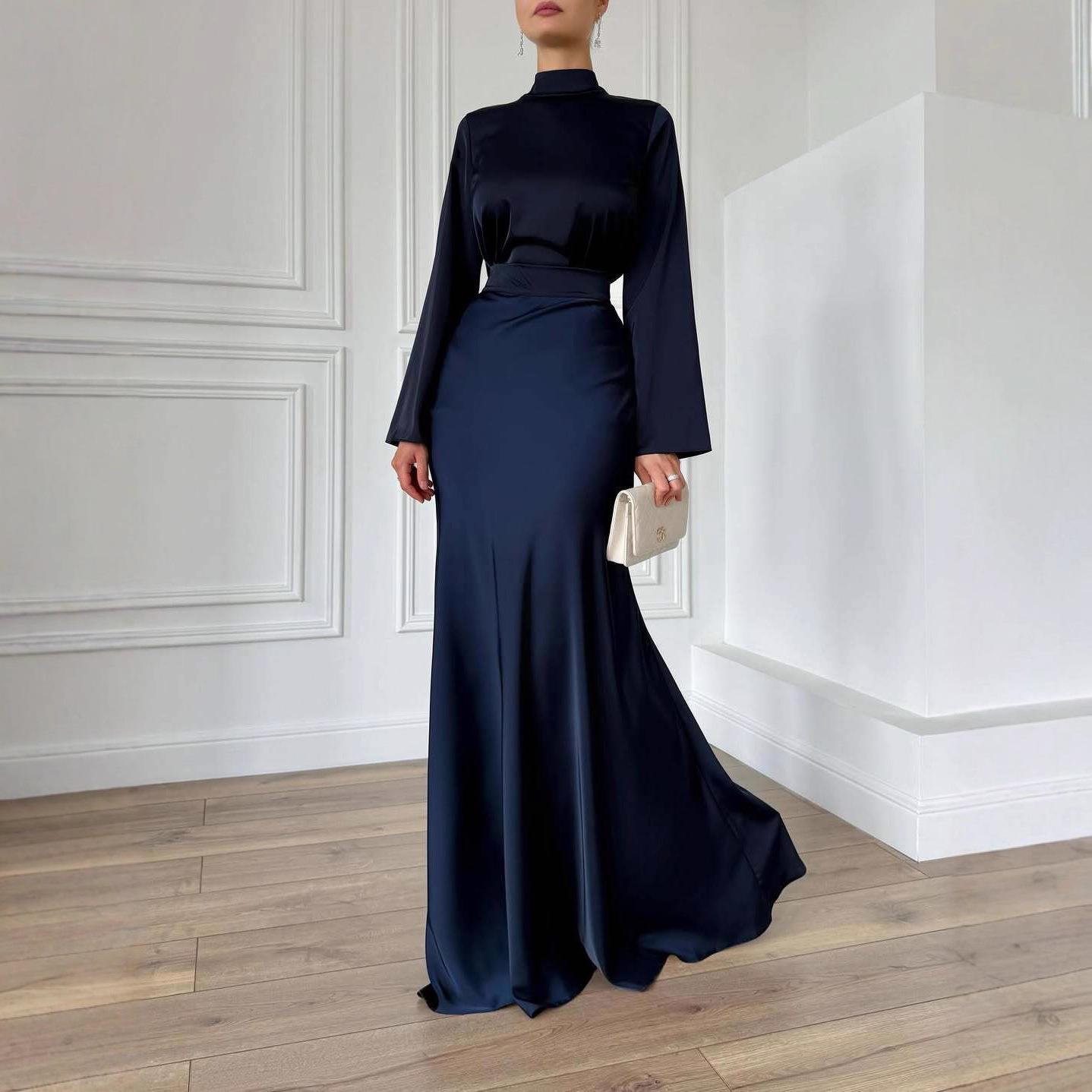 

2025 Autumn Women s Retro High-Neck Long Dress with Waist-Cinching Design XL
