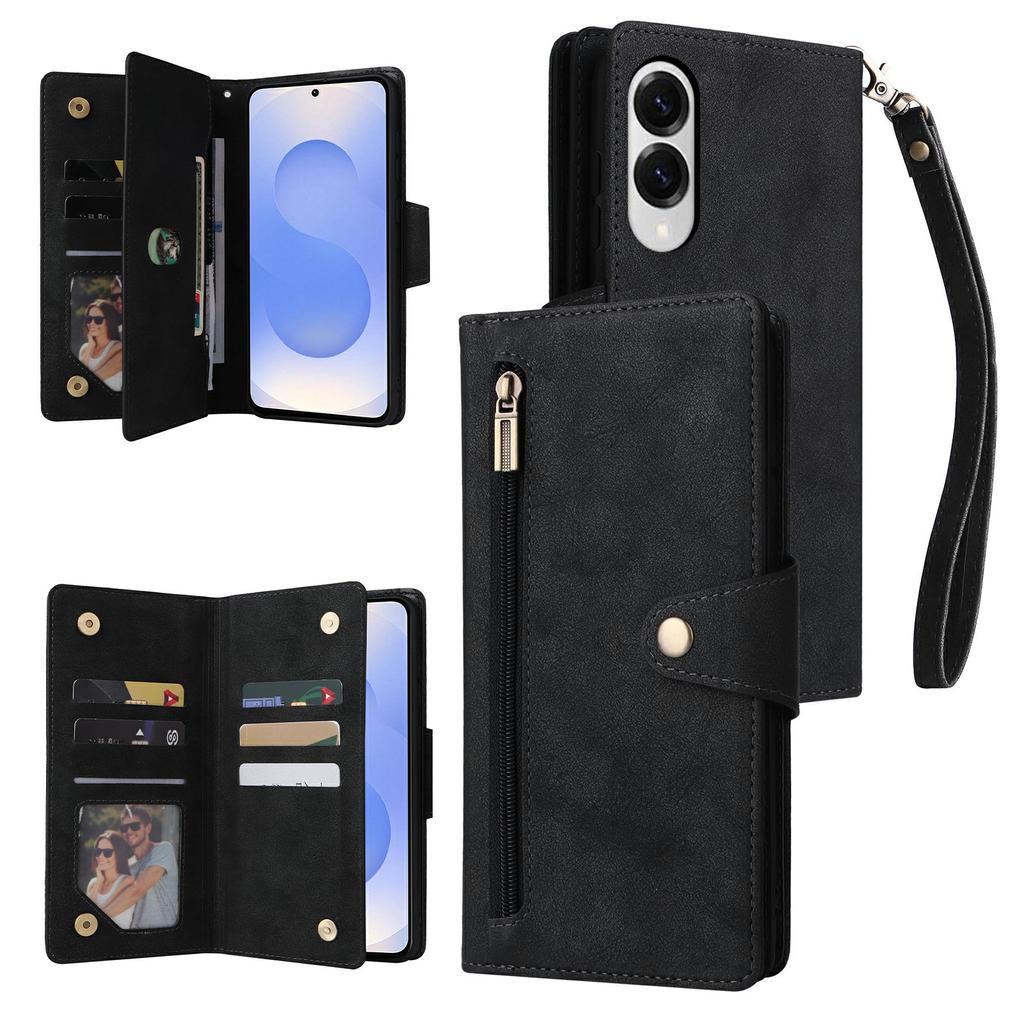 For Samsung Galaxy S25 Edge Case Zipper Wallet Leather Stand Phone Cover Rivet Decor